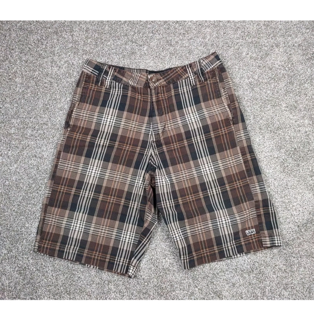 VANS Shorts Men 28 Brown Plaid Skate Shorts Cotton Grunge Thrash Off the Wall